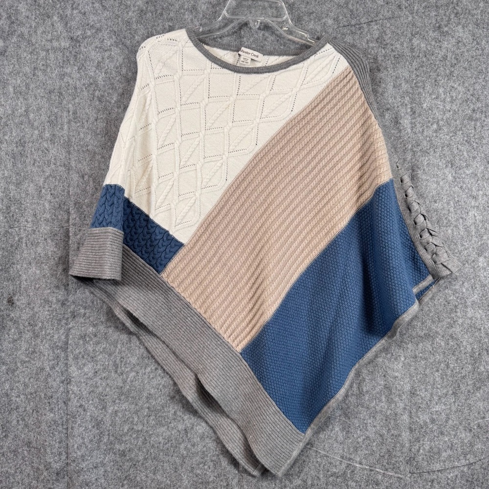 Coldwater Creek Patchwork Knit Sweater Poncho Cape One Size Boho Lagenlook Cabin